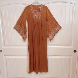 Vintage 1970’s Keyloun eyelit terracotta rust brown boho dress size small